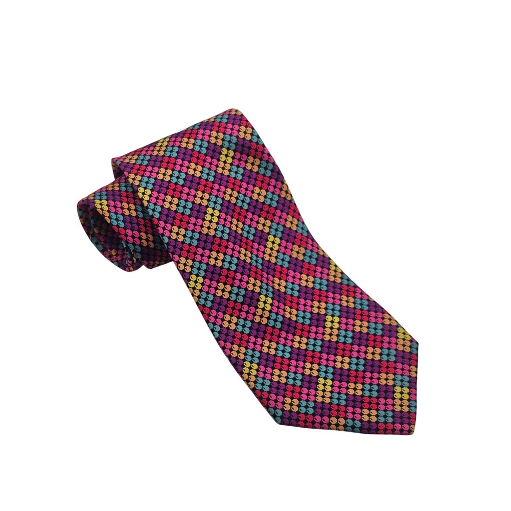 Brioni Silk Tie OS Multicolor Retro Geometric Italian Luxury Vintage Statement